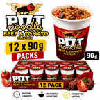 Pot Noodle Beef & Tomato 12 x 90g – Instant Noodle Snack Pots – Quick Easy Hot Meal Cups – Just Add Hot Water